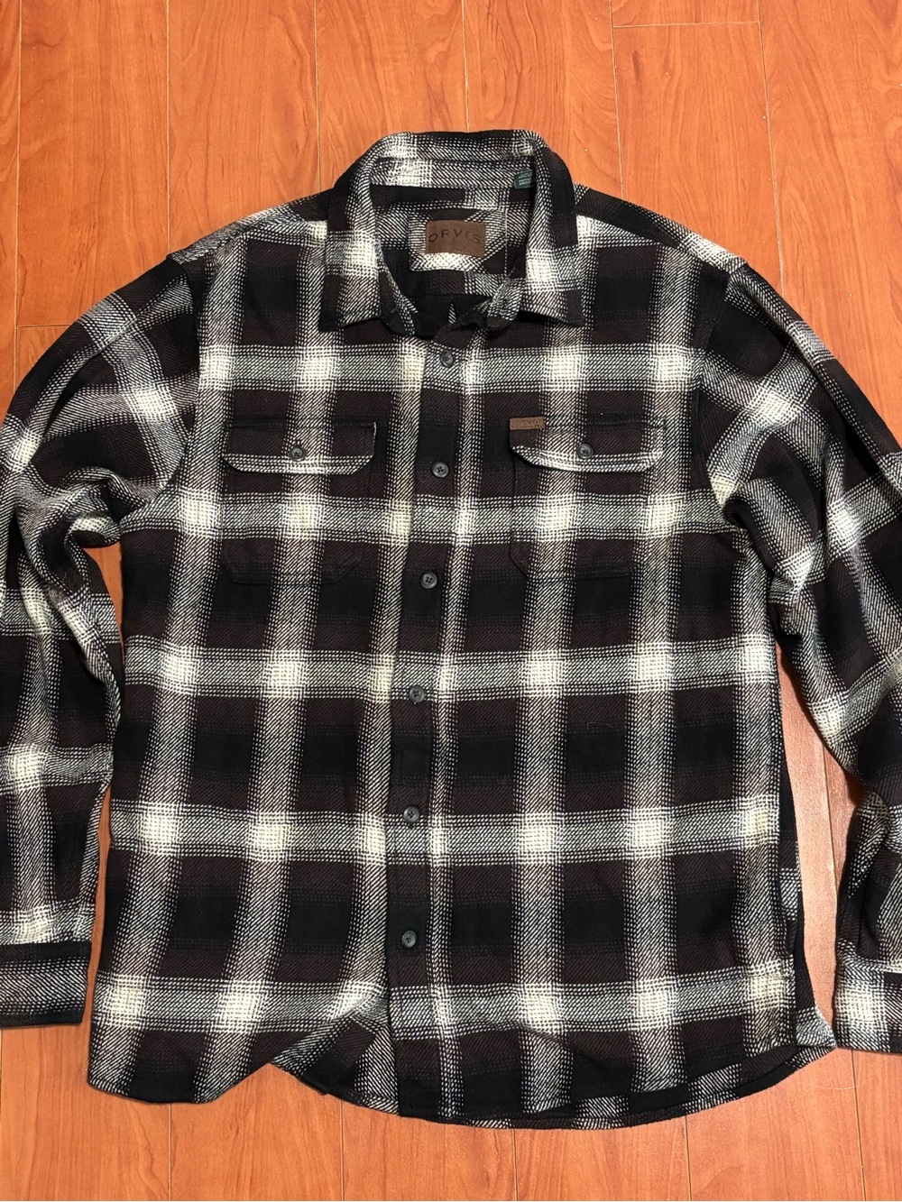 Orvis Heavy-weight Brown and White Plaid Flannel - Size Large